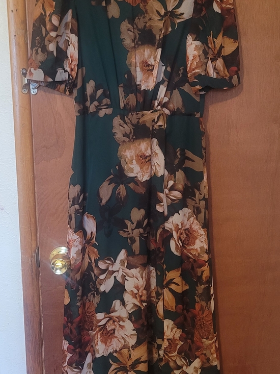 julia jordan Dresses & Skirts - julia jordan Dark Green Floral Maxi Dress with Ivory & Tan Blooms